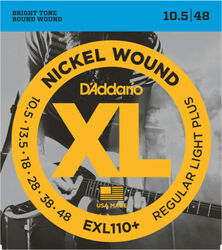 Cuerdas guitarra eléctrica D'addario EXL110+ Nickel Wound Electric Regular Light Plus 10.5-48 - Juego de cuerdas