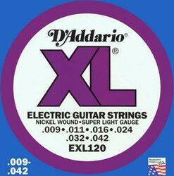 Cuerdas guitarra eléctrica D'addario EXL120 Electric Super Light 09-42 - Juego de cuerdas