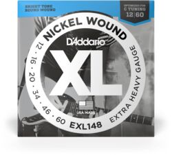 Cuerdas guitarra eléctrica D'addario GUIT. ELEC. 6C NICKEL WOUND DROP C 012.060 EXL148 - Juego de cuerdas
