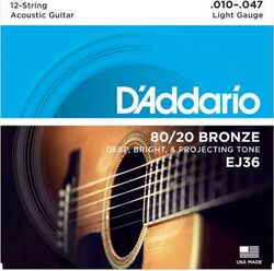 Cuerdas guitarra acústica D'addario EJ36 Bronze 80/20 10-47 - Juego de cuerdas