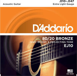 Cuerdas guitarra acústica D'addario EJ10 Bronze 80/20 10-47 - Juego de cuerdas