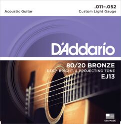 Cuerdas guitarra acústica D'addario EJ13 Bronze 80/20 11-52 - Juego de cuerdas