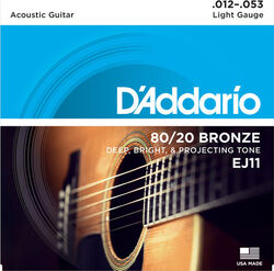 Cuerdas guitarra acústica D'addario EJ11 Bronze 80/20 12-53 - Juego de cuerdas
