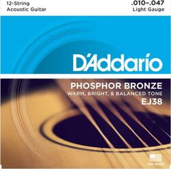 Cuerdas guitarra acústica D'addario Phosphor Bronze EJ38 12-strings Light 10-47 - Juego de cuerdas