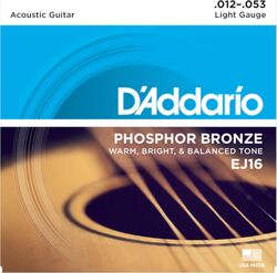 Cuerdas guitarra acústica D'addario EJ16 Bronze 80/120 12-53 - Juego de cuerdas
