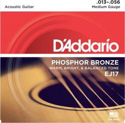 Cuerdas guitarra acústica D'addario Phosphor Bronze EJ17 Medium 13-56 - Juego de cuerdas