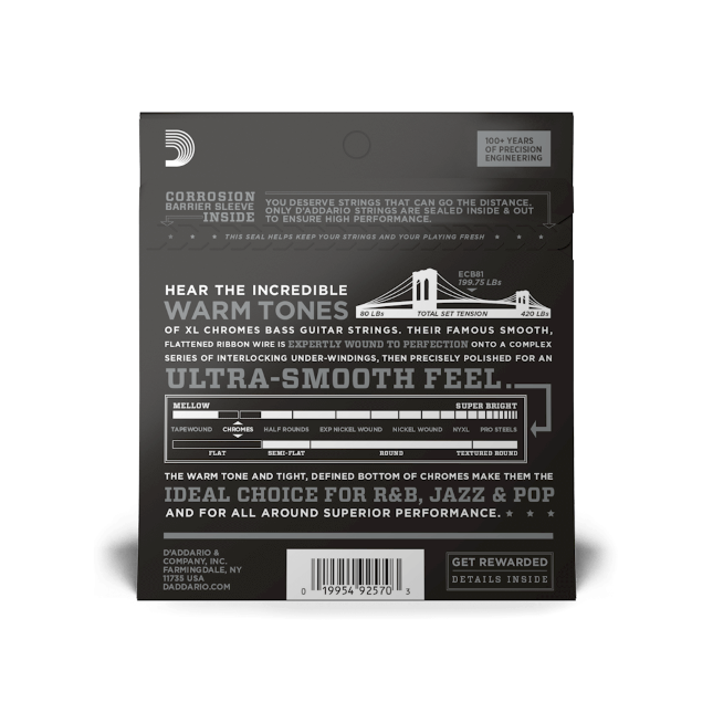 D'addario Jeu De 4 Cordes Ecb81 Chromes Flatwound Bass Long Scale Light 45-100 - Cuerdas para bajo eléctrico - Variation 1