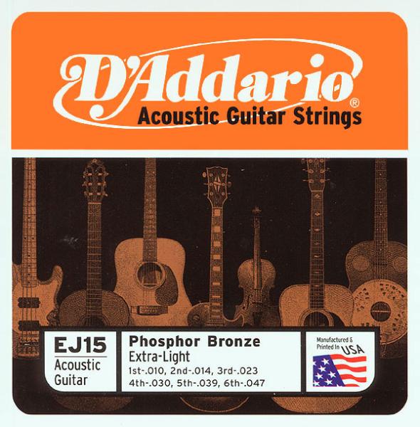 D'addario Jeu De 6 Cordes Phosphor Bronze Acoustic Guitar Ej15 Folk Extra Light 10-47 - Cuerdas guitarra acústica - Variation 1