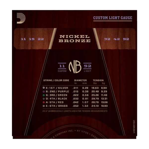 D'addario Jeu De 6 Cordes Nickel Bronze Acoustic Guitar Nb1152 Custom Light 11-52 - Cuerdas guitarra acústica - Variation 2