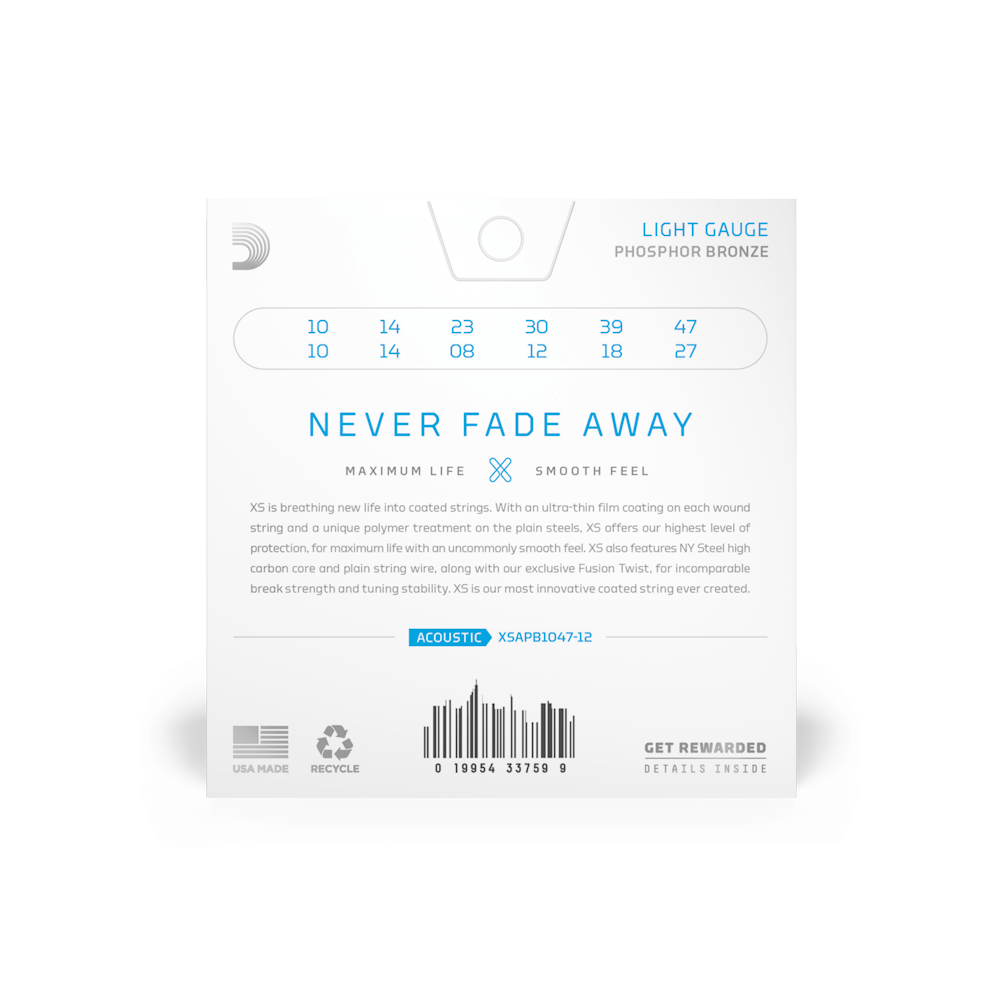 D'addario Xsapb1047-12 Phosphor Bronze Coated Round Wound Acoustic Guitar 12c 10-47 - Cuerdas guitarra acústica - Variation 1