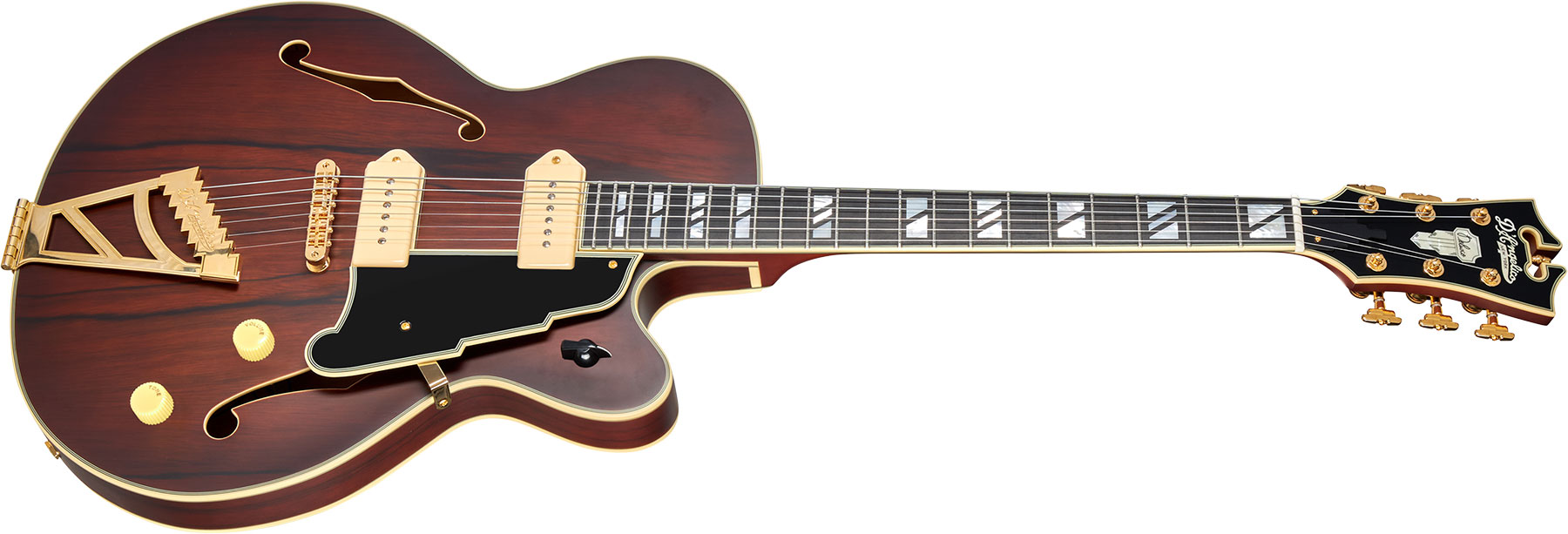 D'angelico 59 Deluxe 2s P90 Ht Eb - Satin Brown Burst - Guitarra elécrica Jazz cuerpo acústico - Variation 1