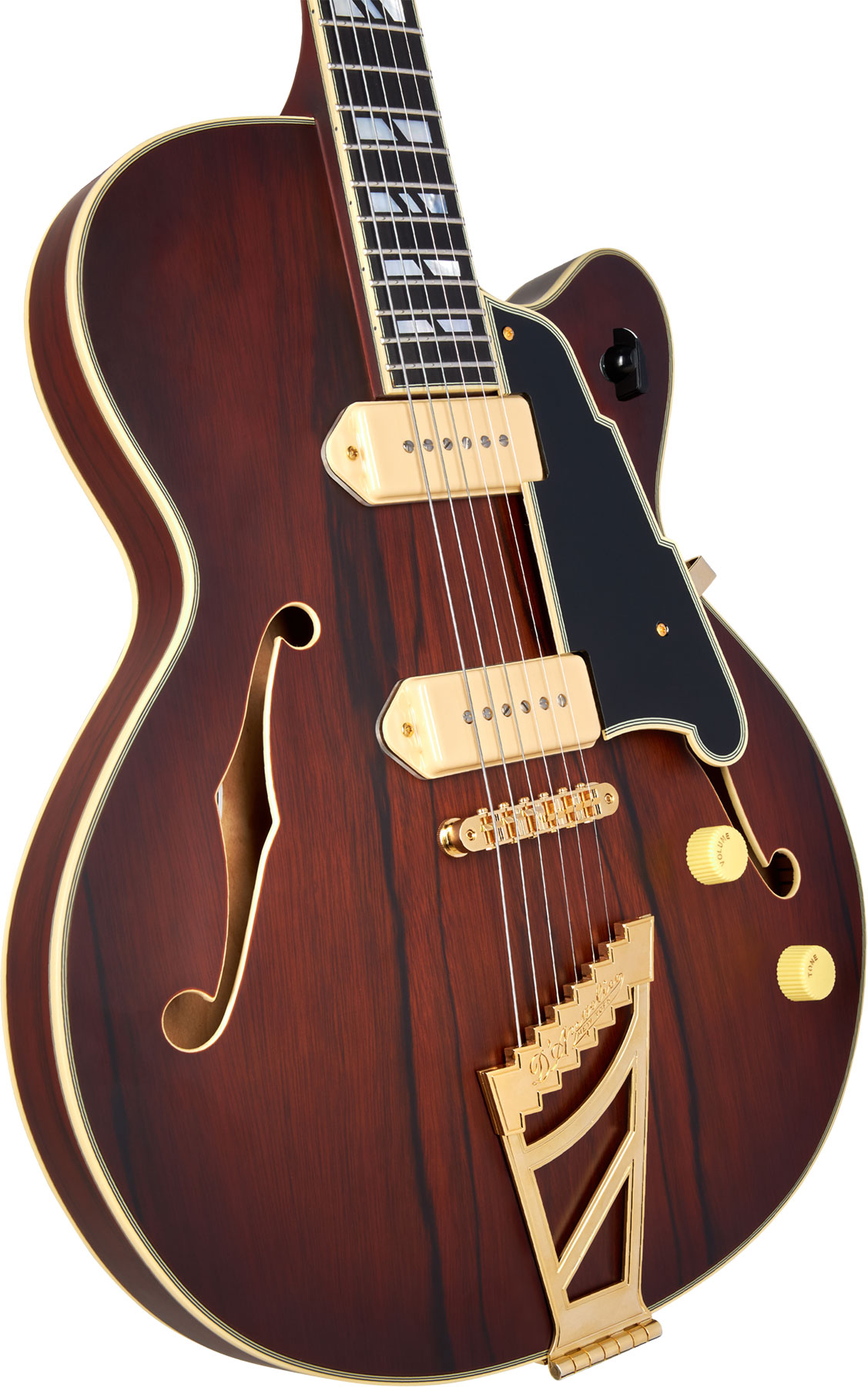 D'angelico 59 Deluxe 2s P90 Ht Eb - Satin Brown Burst - Guitarra elécrica Jazz cuerpo acústico - Variation 3