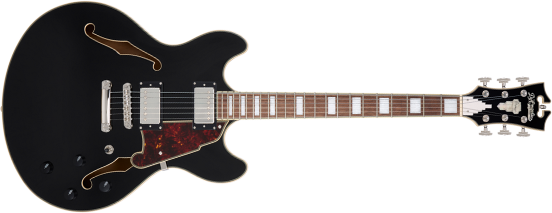D'angelico Premier Dc 2h Ht Wal - Solid Black - Guitarra eléctrica semi caja - Main picture