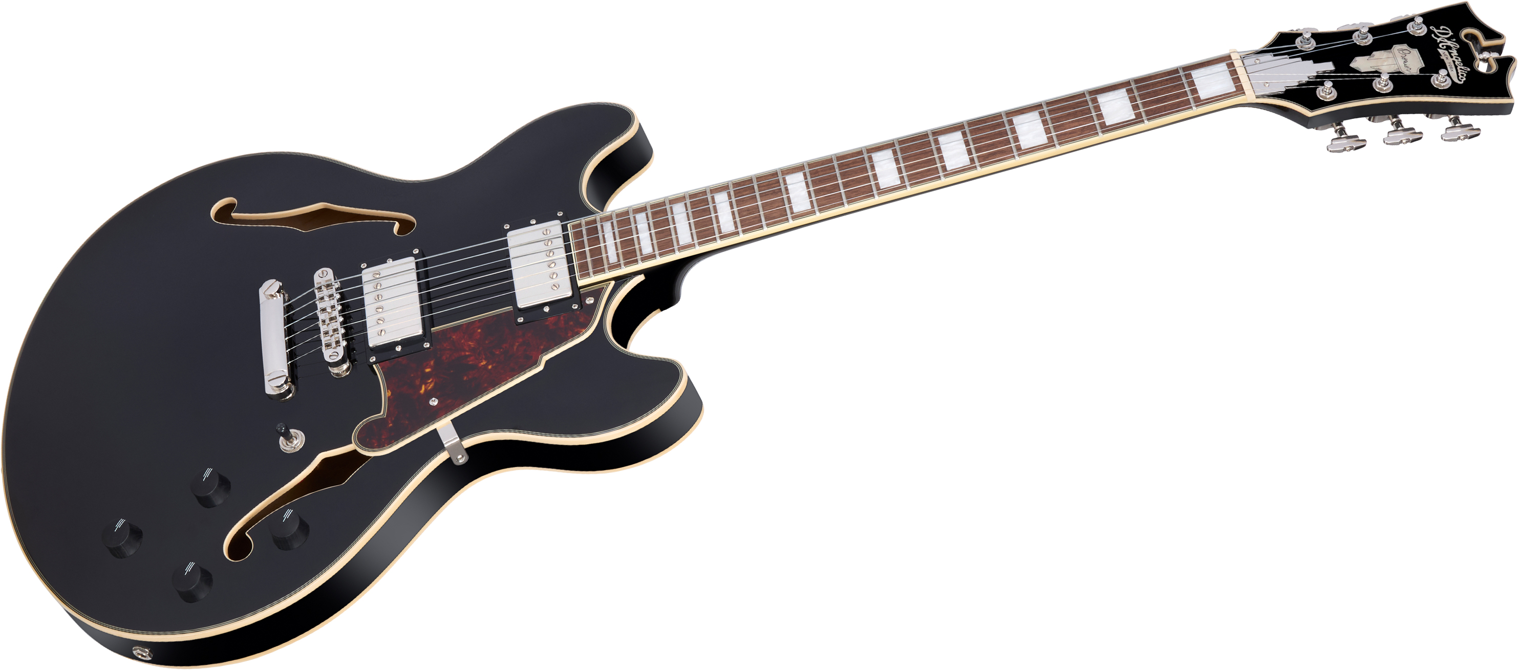 D'angelico Premier Dc 2h Ht Wal - Solid Black - Guitarra eléctrica semi caja - Variation 2