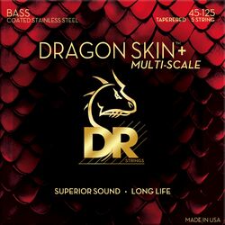 Cuerdas para bajo eléctrico Dr DRAGON SKIN+ Core Technology Coated Wrap 45-125 Tapered Multi-Scale - Juego de 5 cuerdas