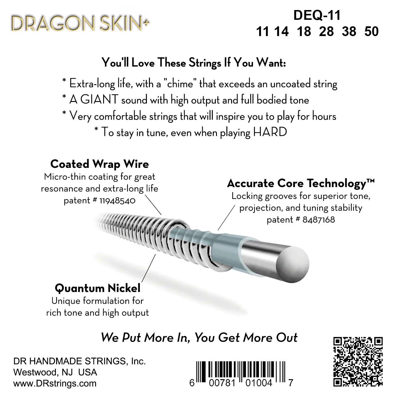 Dr Jeu De 6 Cordes Dragon Skin+ Core Technology Coated Wrap 11-50 - Cuerdas guitarra eléctrica - Variation 1