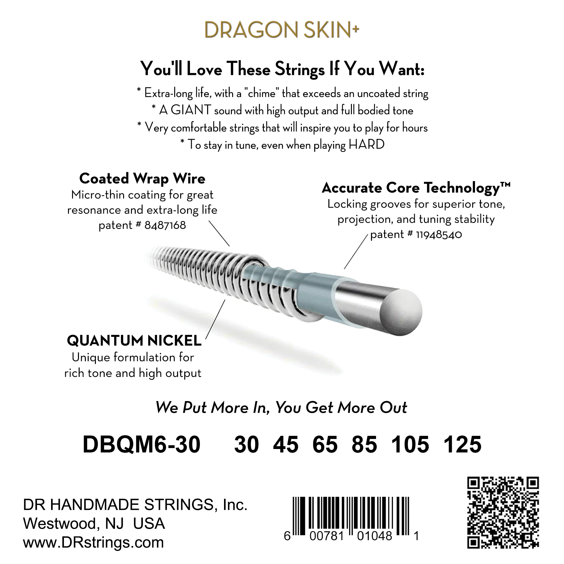 Dr Jeu De 6 Cordes Dragon Skin+ Core Technology Coated Wrap 30-125 Tapered Multi-scale - Cuerdas para bajo eléctrico - Variation 1