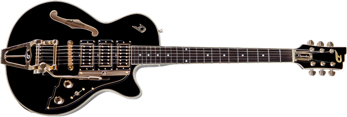 Duesenberg Starplayer Custom 3pu Trem Rw - Black - Guitarra eléctrica semi caja - Main picture