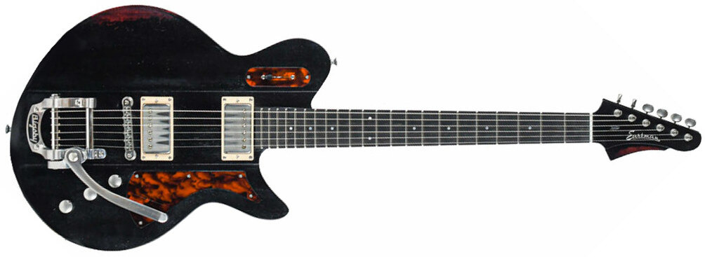 Eastman Juliet Bigsby Hh Trem Eb - Antique Varnish Black - Guitarra electrica retro rock - Main picture