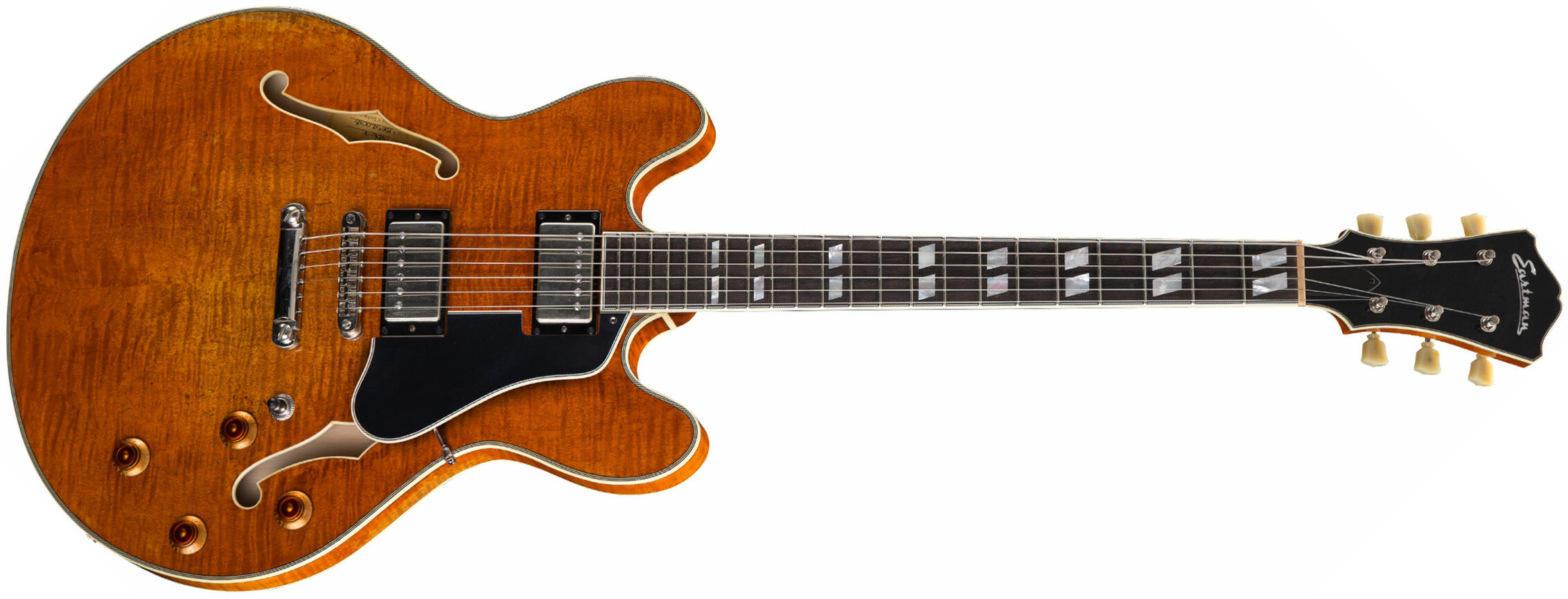 Eastman T59v Thinline Laminate Hh Lollar Ht Eb - Amber - Guitarra eléctrica semi caja - Main picture