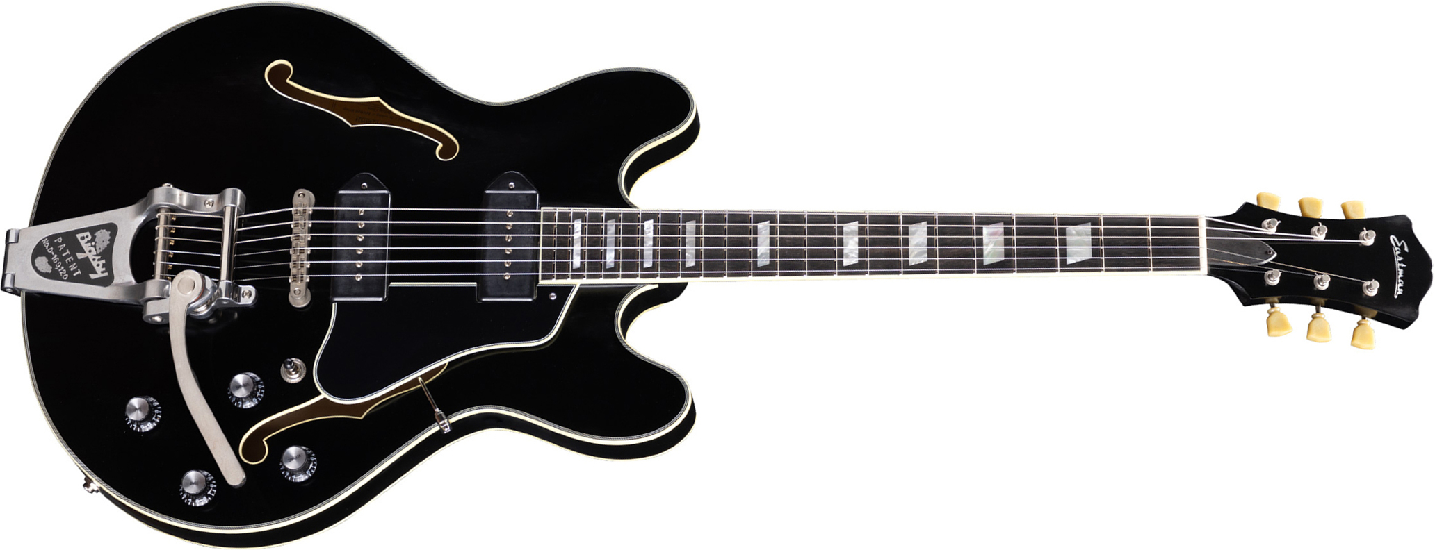 Eastman T64/tv Thinline 2s P90 Lollar Bigsby Eb - Truetone Vintage Gloss Black - Guitarra eléctrica semi caja - Main picture