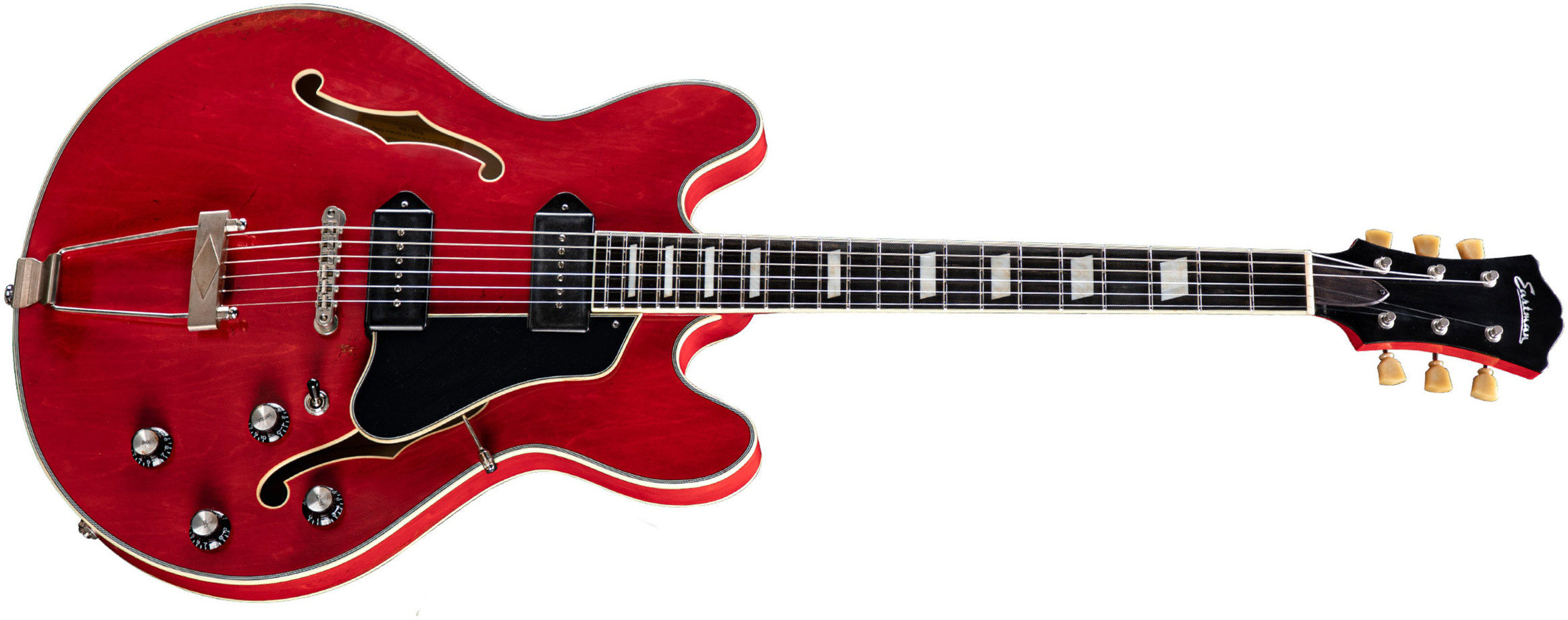 Eastman T64/v Thinline Laminate Tout Erable 2p90 Lollar Ht Eb - Antique Red - Guitarra eléctrica semi caja - Main picture