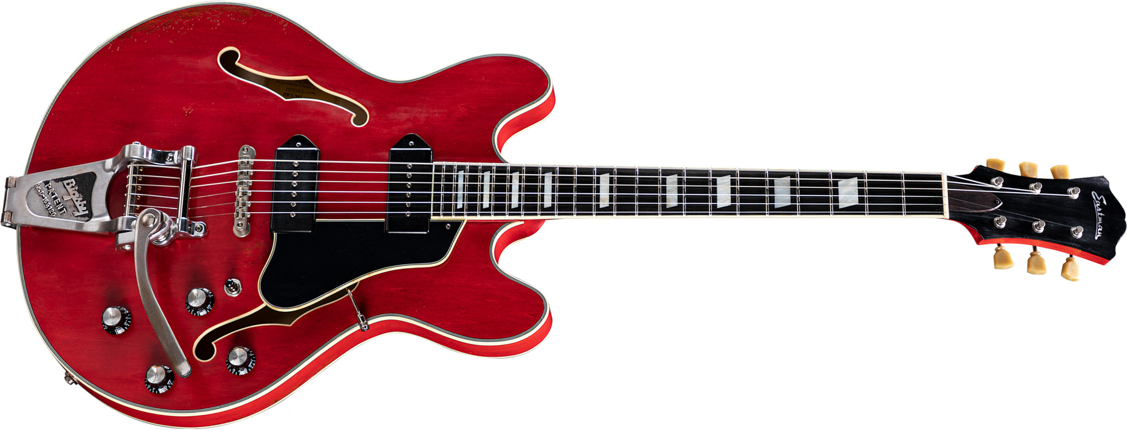 Eastman T64/v Thinline Laminate Tout Erable Bigsby 2p90 Lollar Bigsby Eb - Red - Guitarra eléctrica semi caja - Main picture