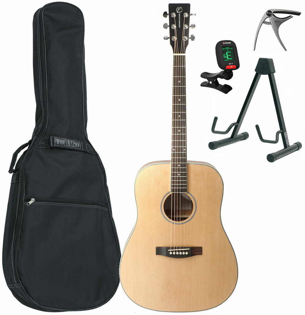 Eastone Dr100-nat +housse X-tone 2003 +accordeur +capo +stand - Natural Satin - Pack guitarra acústica - Main picture