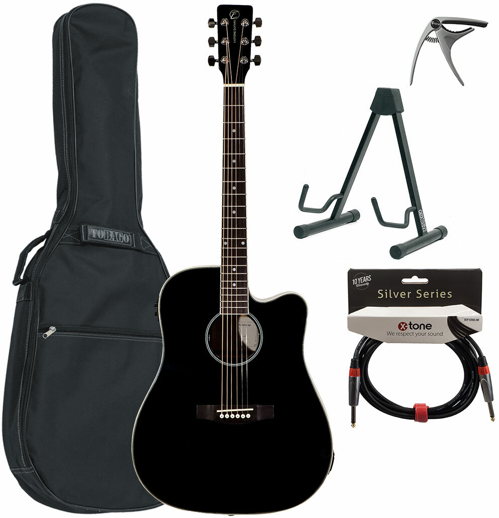 Eastone Dr100ce-blk +housse X-tone 2003 +capo +stand +jack - Black - Pack guitarra acústica - Main picture