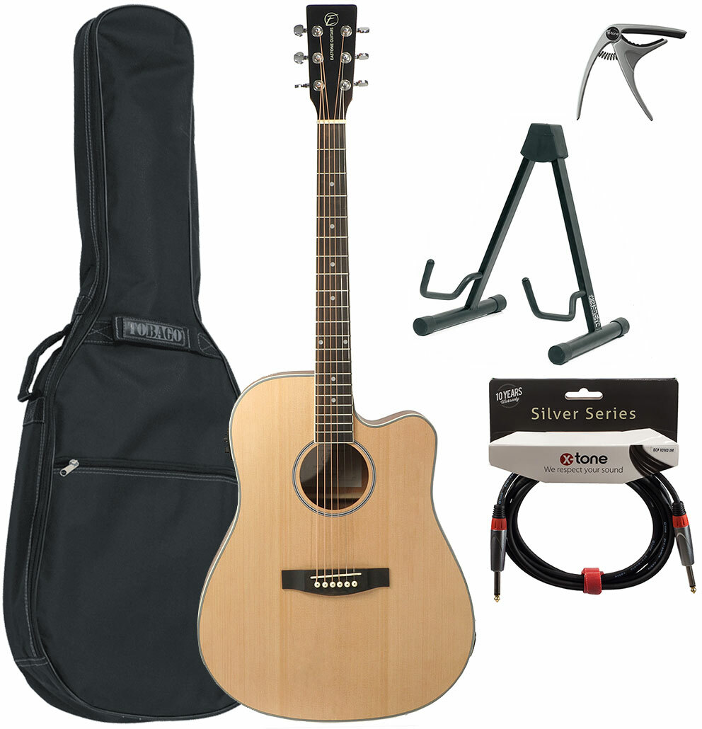 Eastone Dr100ce-nat +housse X-tone 2003 +capo +stand +jack - Natural Satin - Pack guitarra acústica - Main picture