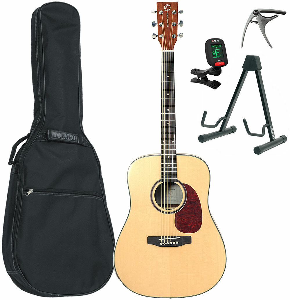 Eastone Dr200-nat +housse X-tone 2003 +accordeur +capo +stand - Natural - Pack guitarra acústica - Main picture