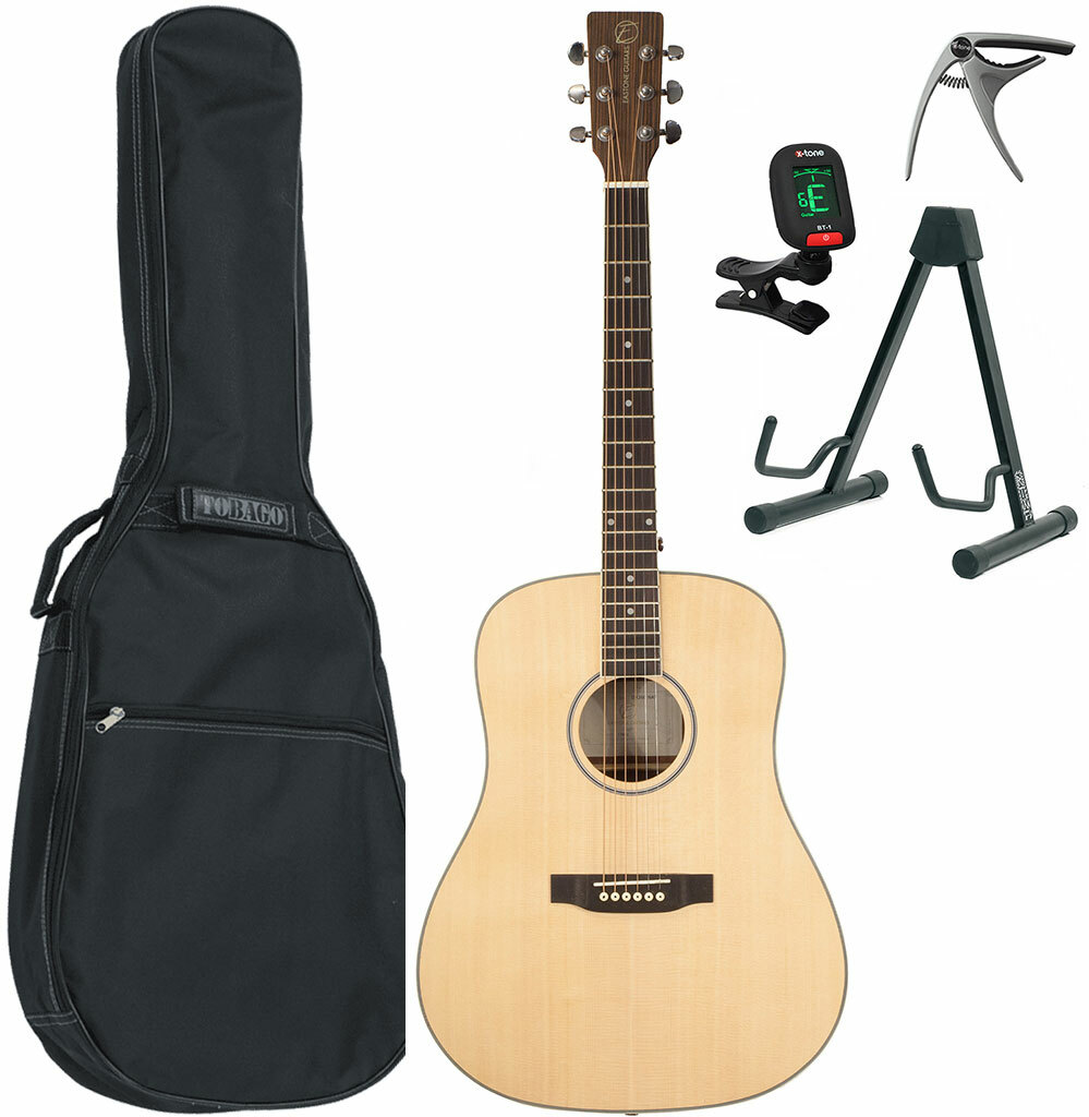 Eastone Dr260-nat +housse X-tone 2003 +accordeur +capo +stand - Natural - Pack guitarra acústica - Main picture