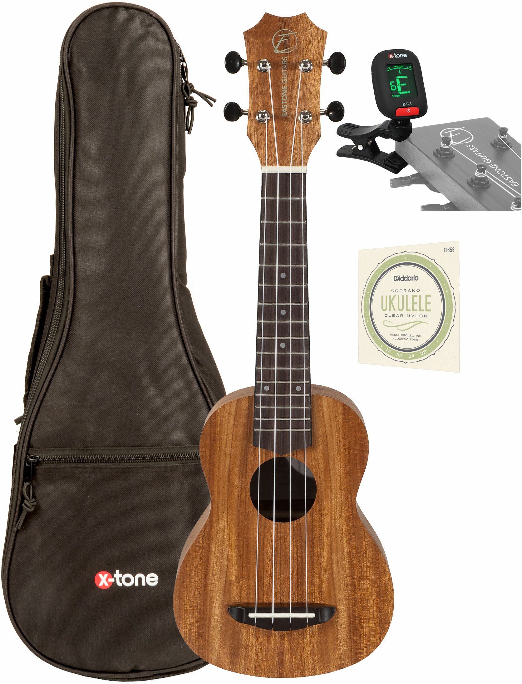 Eastone E1c21-nat Soprano Tout Acacia +x-tone 3110 Tuner / 2020 Bag / D'addario Ej65s - Paquete de ukelele - Main picture