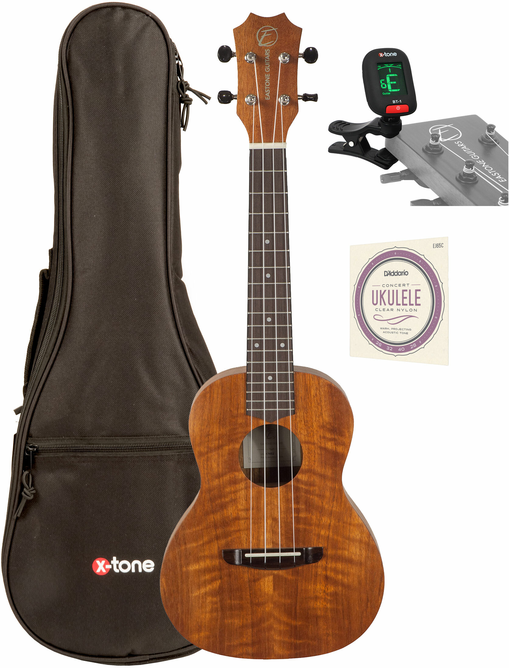 Eastone E1c23-nat Concert Tout Acacia +x-tone 3110 Tuner / 2021 Bag / D'addario Ej65c - Paquete de ukelele - Main picture