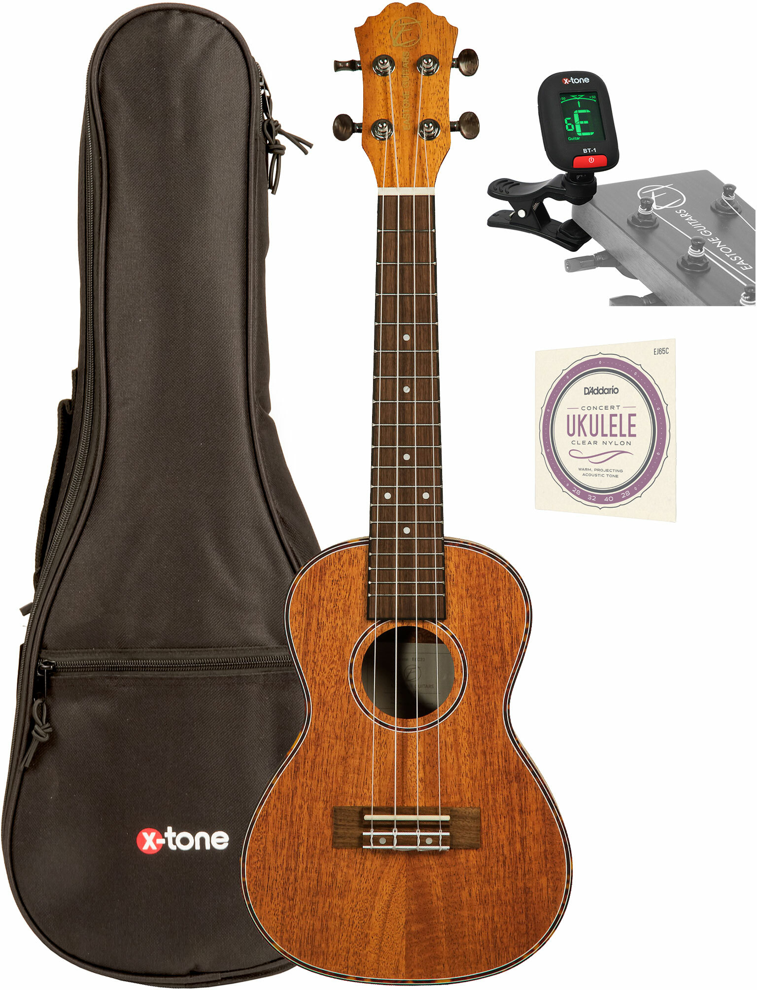 Eastone E6c23 Concert Tout Acajou Noy  +x-tone 3110 Tuner / 2021 Bag / D'addario Ej65c Matte - Paquete de ukelele - Main picture