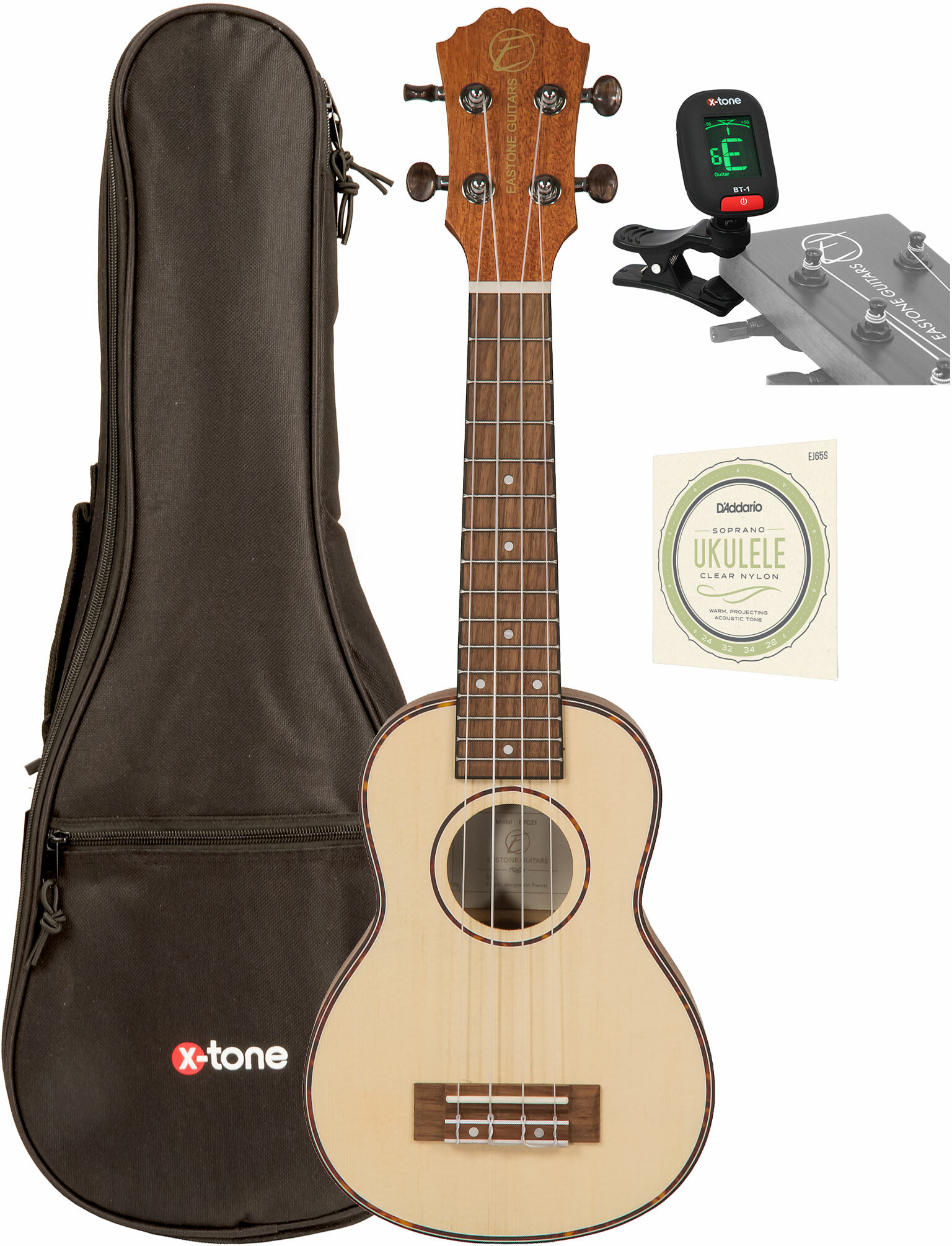 Eastone E7c21 Soprano Epicea Acajou Noy +x-tone 3110 Tuner / 2020 Bag / D'addario Ej65s - Paquete de ukelele - Main picture