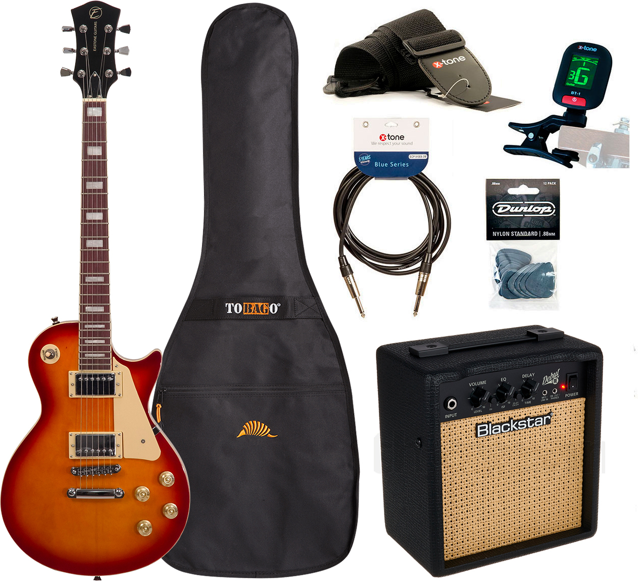 Eastone Lp100 +blackstar Debut 10 +cable +clip-on Tuner +mediators +housse +courroie - Cherry Sunburst - Packs guitarra eléctrica - Main picture