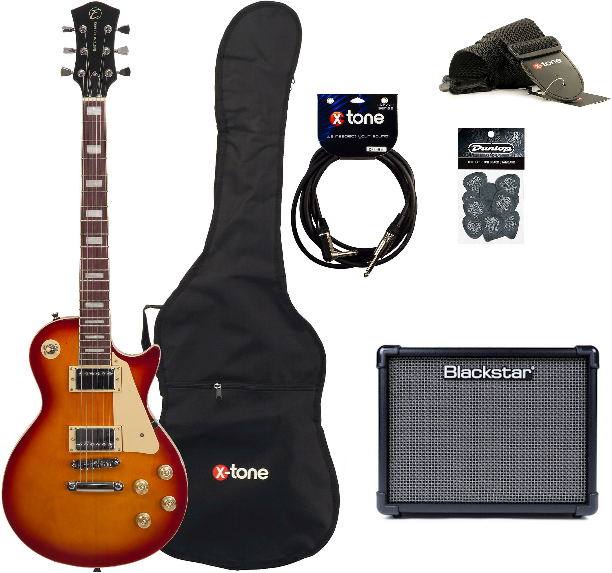 Eastone Lp100 +blackstar Id Core V3 10w +cable +housse +courroie +mediators - Cherry Sunburst - Packs guitarra eléctrica - Main picture