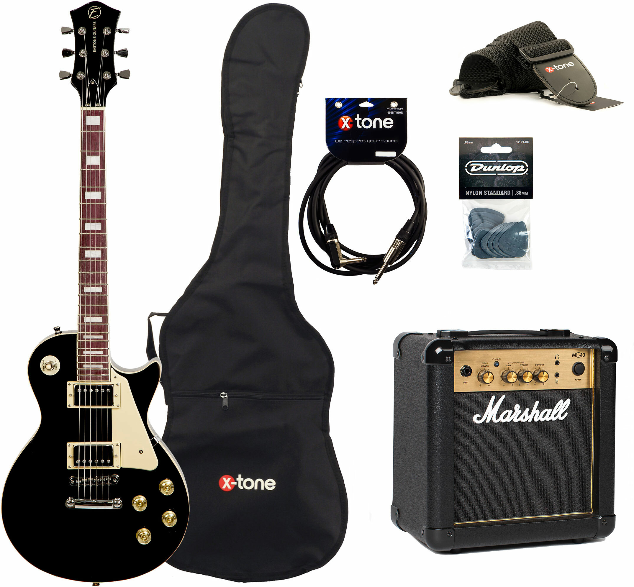Eastone Lp100 Blk +marshall Mg10 10w +cable +mediators +housse - Black - Packs guitarra eléctrica - Main picture