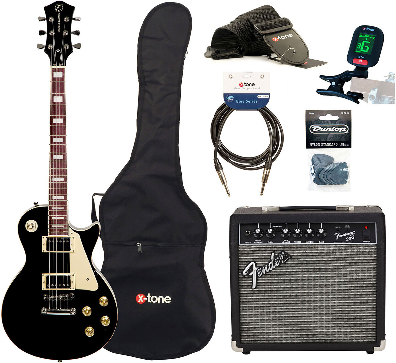 Eastone Lp100 +fender Frontman 20g +cable +clip-on Tuner +mediators +housse +courroie - Black - Packs guitarra eléctrica - Main picture