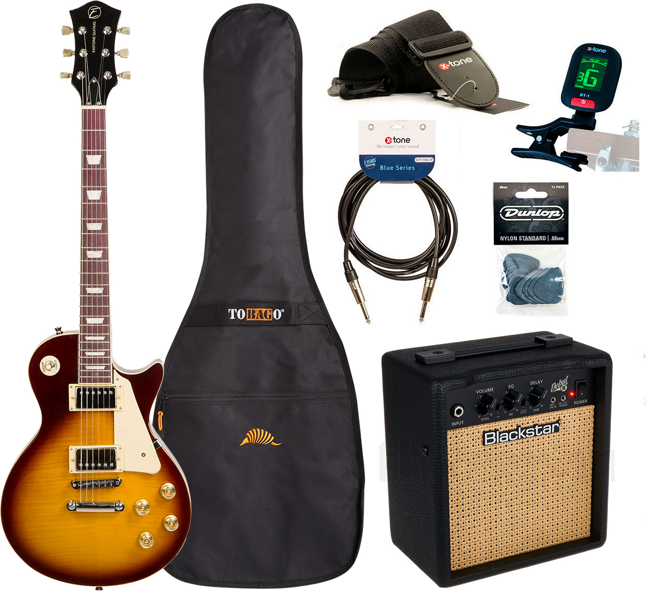 Eastone Lp200 +blackstar Debut 10 +cable +clip-on Tuner +mediators +housse +courroie - Honey Sunburst - Packs guitarra eléctrica - Main picture