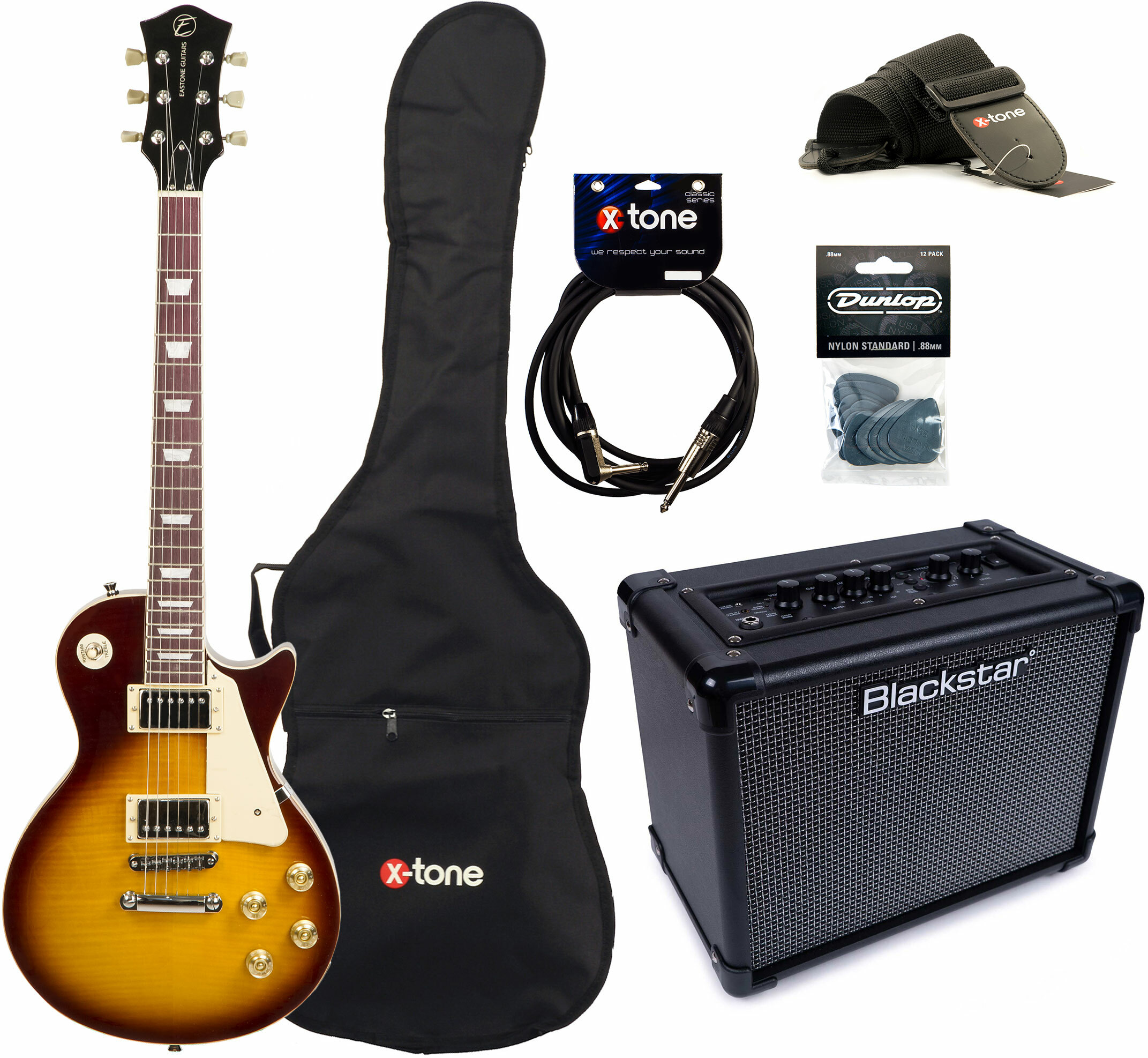 Eastone Lp200 +blackstar Id Core V3 10w +cable +mediators +housse - Honeyburst - Packs guitarra eléctrica - Main picture