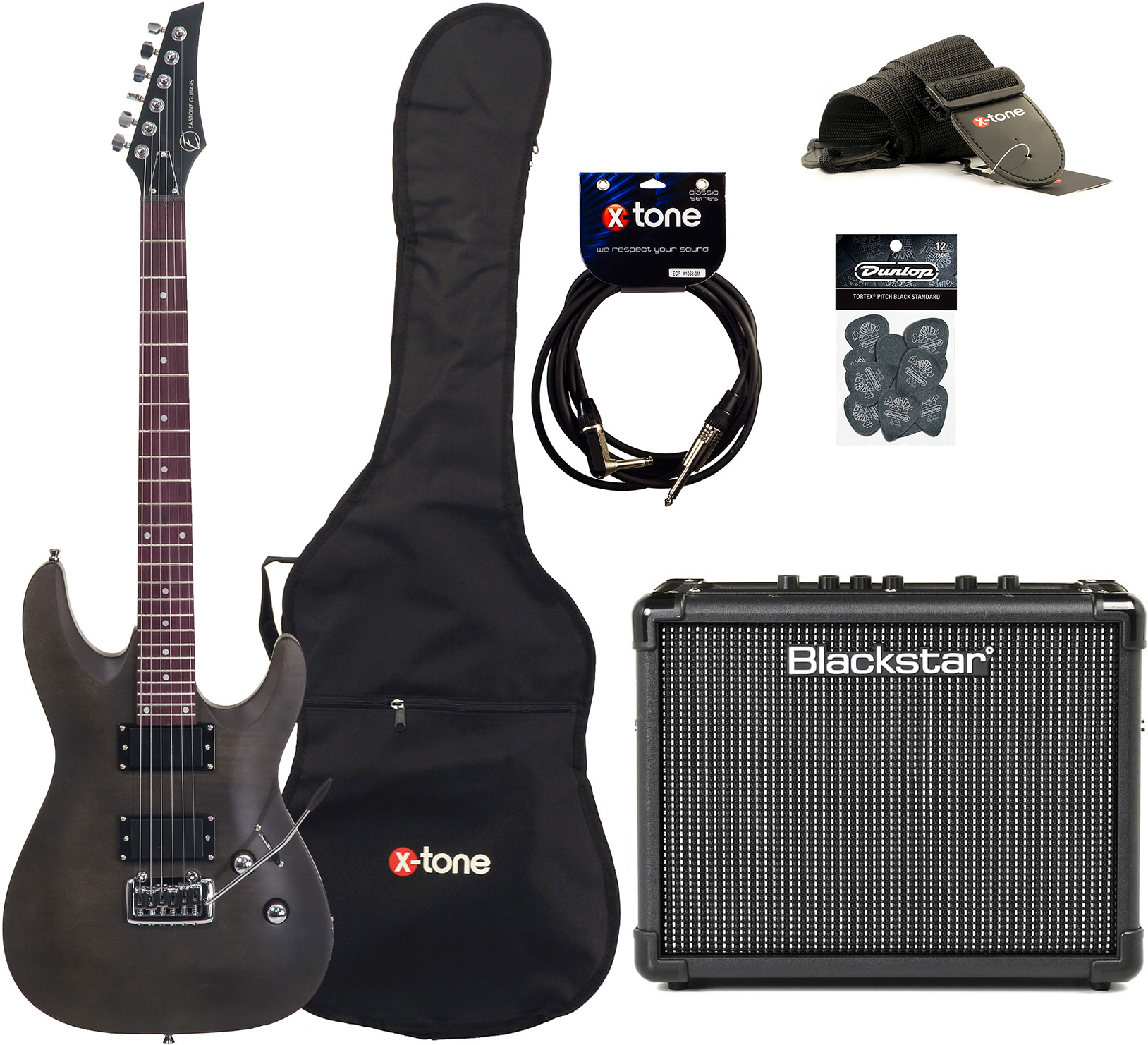 Eastone Metdc +blackstar Id Core Stereo 10 V3 +cable +housse +courroie +mediators - Black Satin - Packs guitarra eléctrica - Main picture