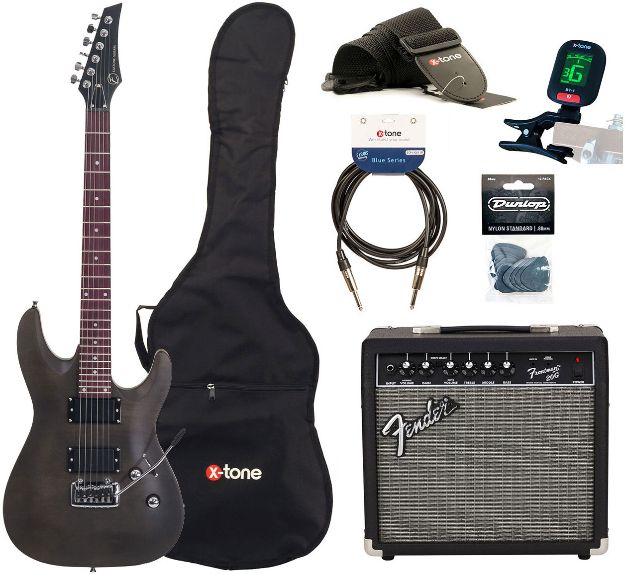 Eastone Metdc +fender Frontman 20g +cable +clip-on Tuner +mediators +housse +courroie - Black Satin - Packs guitarra eléctrica - Main picture