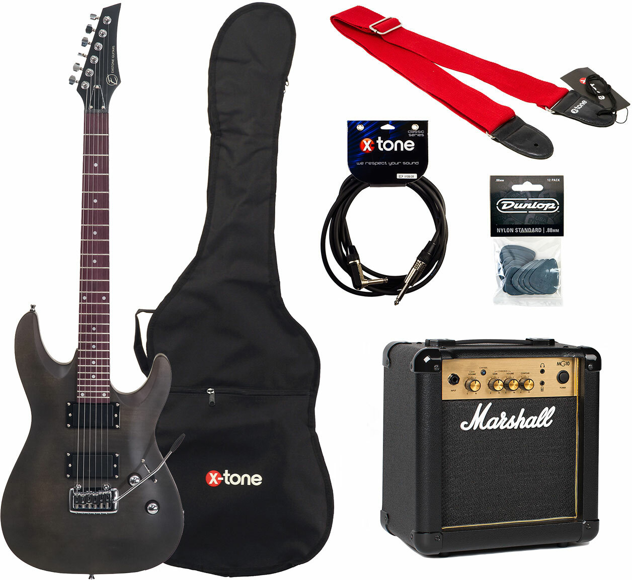 Eastone Metdc +marshall Mg10 +courroie +housse +cable +mediators - Black Satin - Packs guitarra eléctrica - Main picture