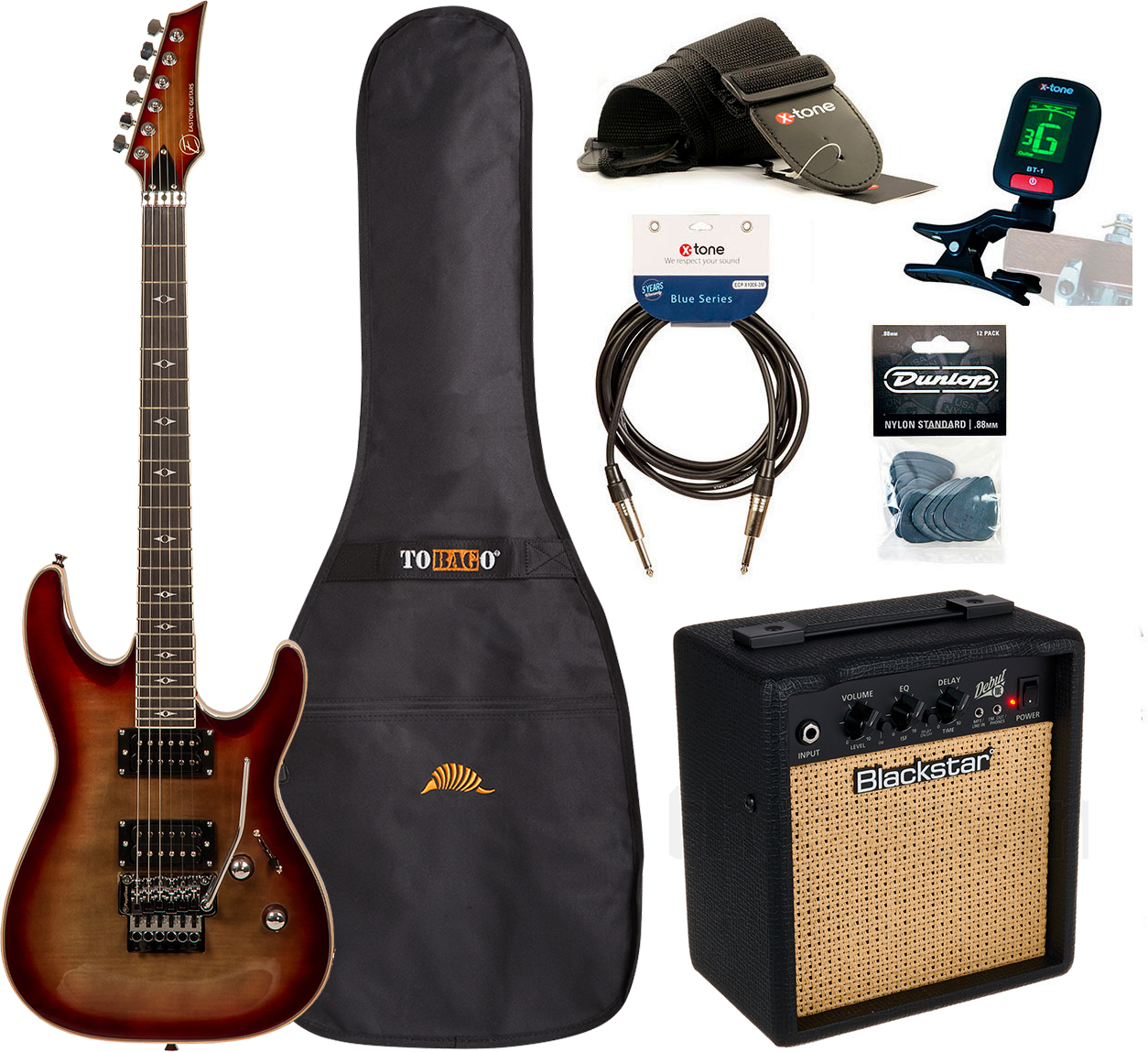 Eastone Metdc100 +blackstar Debut 10 +cable +clip-on Tuner +mediators +housse +courroie - Black Flames - Packs guitarra eléctrica - Main picture