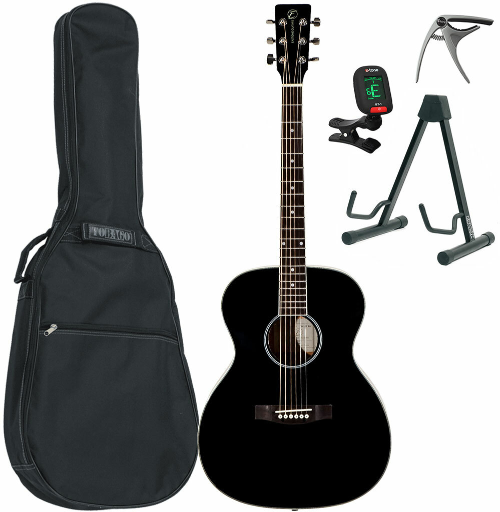 Eastone Om100-blk +housse X-tone 2003 +accordeur +capo +stand - Black - Pack guitarra acústica - Main picture