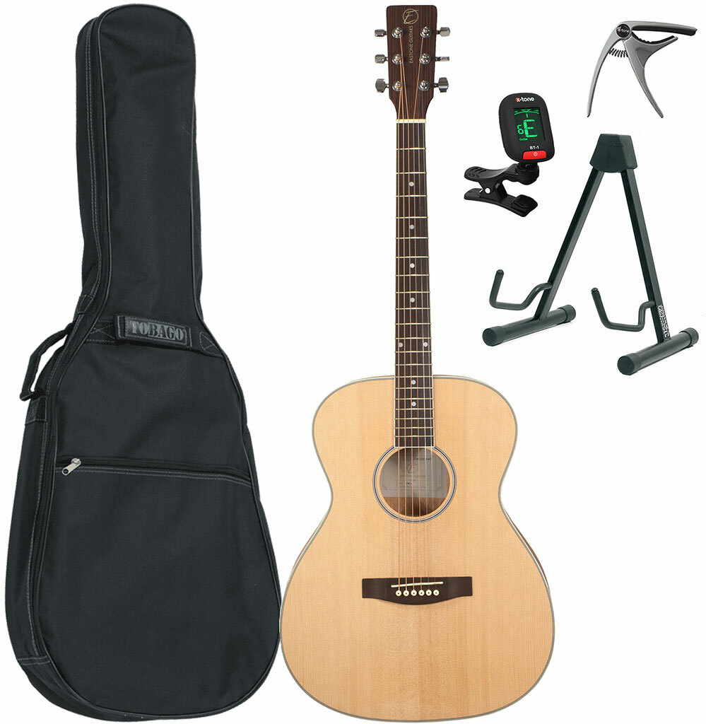 Eastone Om100-nat +housse +capo +stand - Natural Satin - Pack guitarra acústica - Main picture