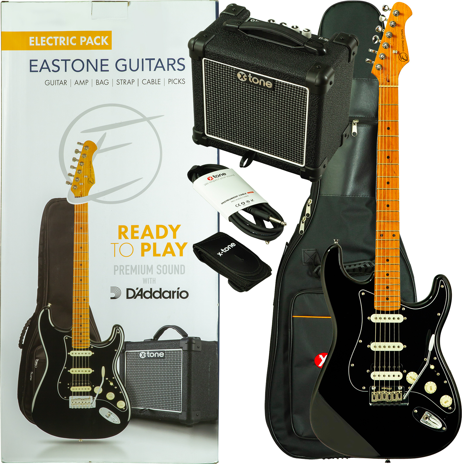 Eastone Pack St150r-blk-rw + X-tone Xt10s Combo - Black - Packs guitarra eléctrica - Main picture