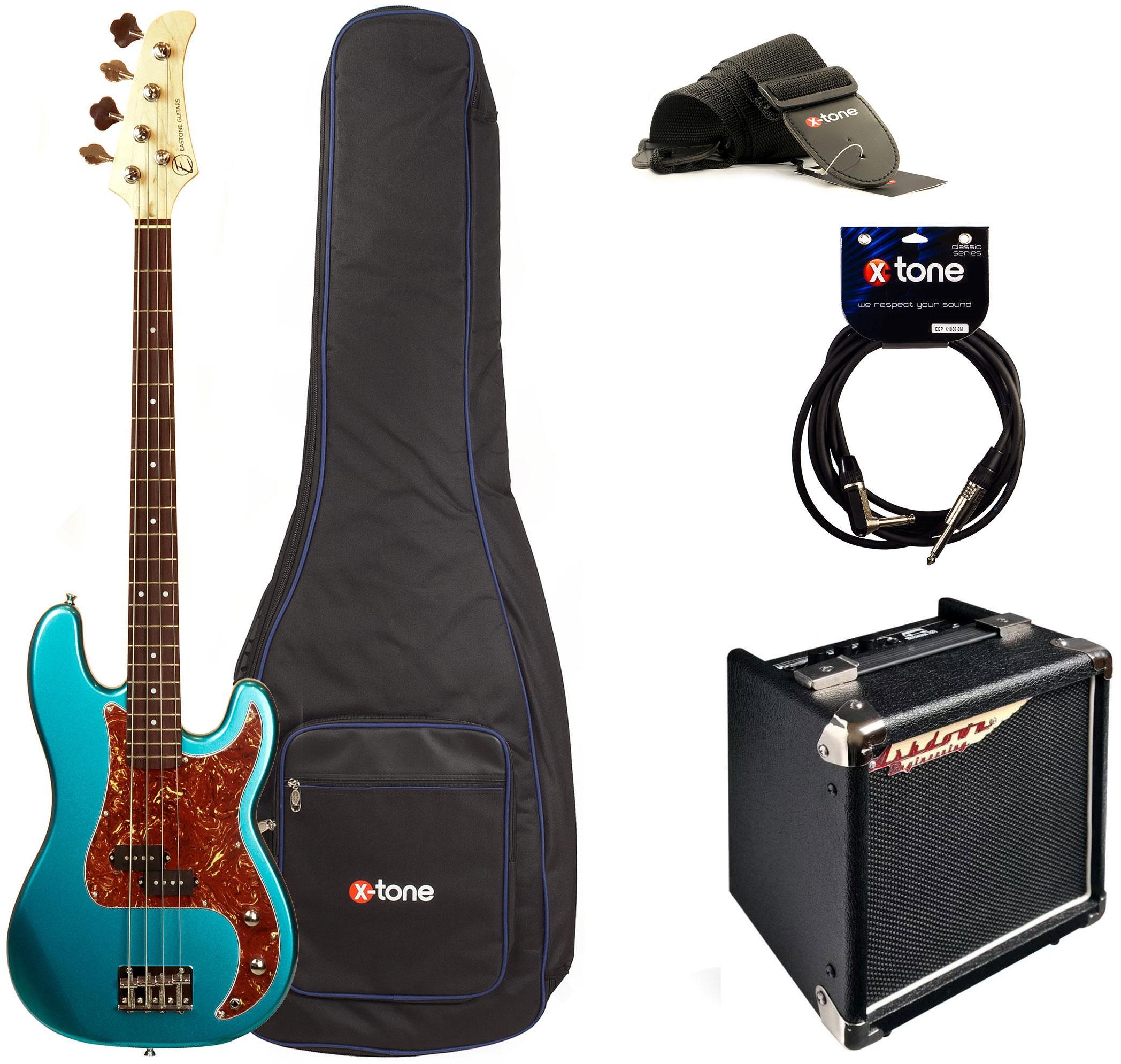 Pack bajo eléctrico Eastone PRB +Ashdown Studio Tour Bus +Accessoires - Metallic light blue